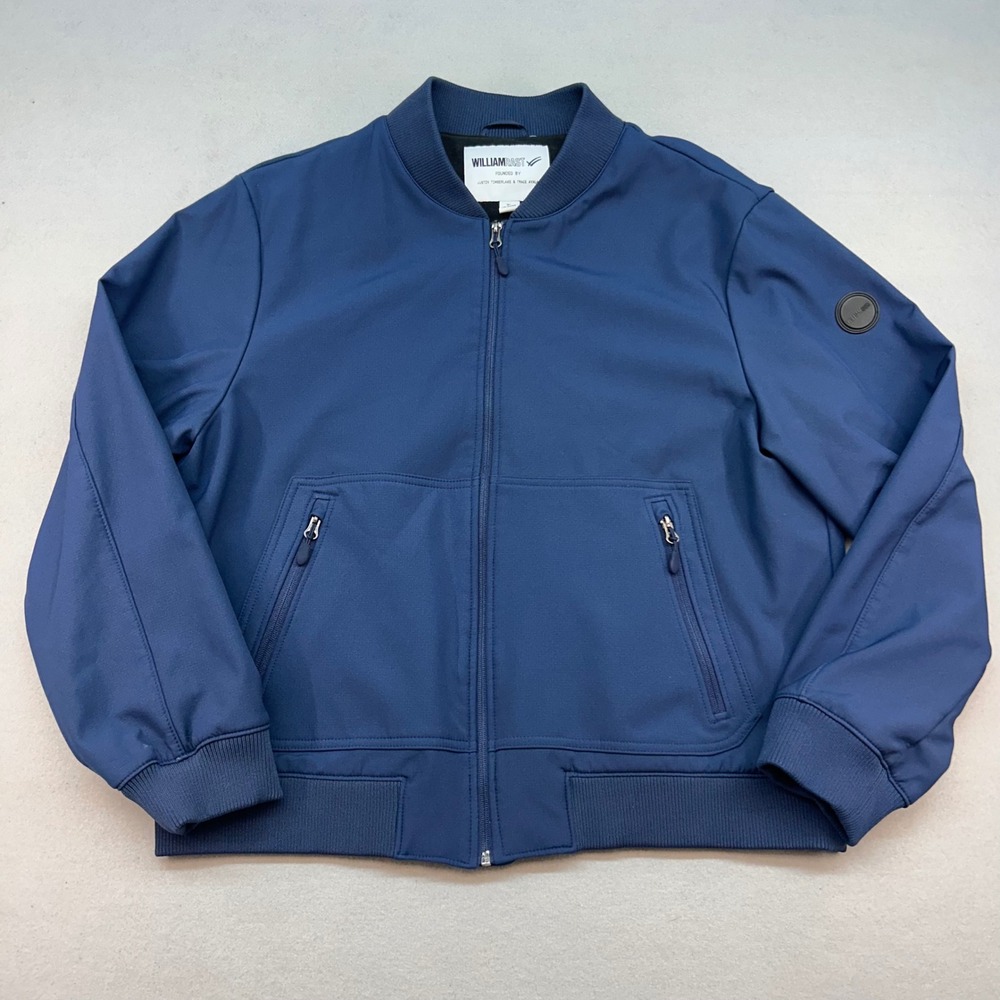 William Rast Mens XL Blue Softshell Bomber Jacket Full Zip Fleece Lined RN152594